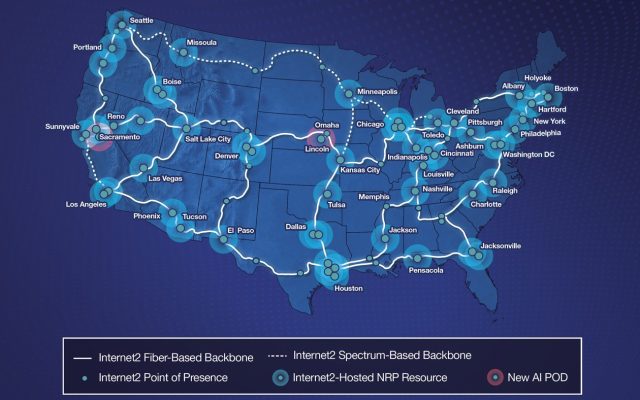 A map of Internet2-hosted National Research Platform resources and the new AI PODs