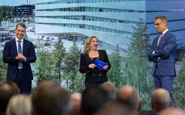 Nokia CEO Justin Hotard at the opening of the company's research and development centre in Oulu, Finland