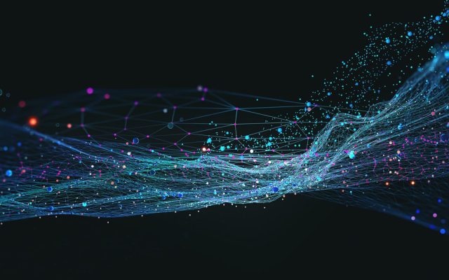 3D illustration of a global database with neural network nodes and information waves (Light Reading)