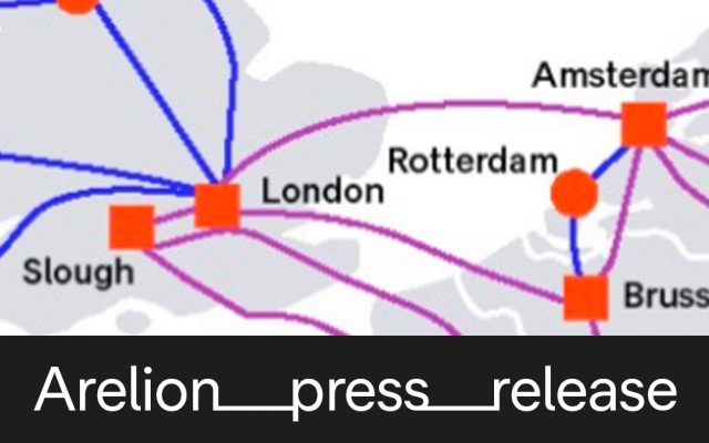 A network route map of north-west Europe marking London, Slough, Amsterdam, Rotterdam and Brussels